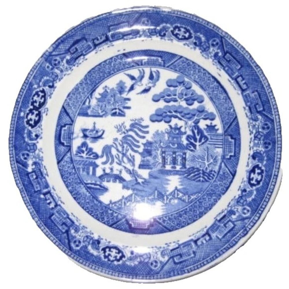 Antique Staffordshire Blue Willow Transferware 10" Plate BARKER BROS Before 1882